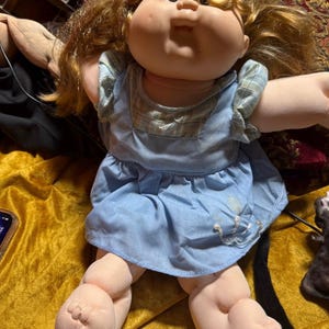 Vintage 1980s Coleco Cabbage Patch Kids Doll Blonde Brown Eyes | Blue Jumper Plaid Blouse