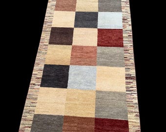 1 runner rug with multicolor geometric block pattern