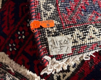 Vintage Afghan Wide Runner Rug 8.5 x 4.5 Hand Knotted Wool Tribal Rug red and neve Geometric Oriental Carpet