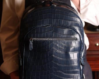 Black Alligator Leather Backpack: Real Exotic Skin Backpack