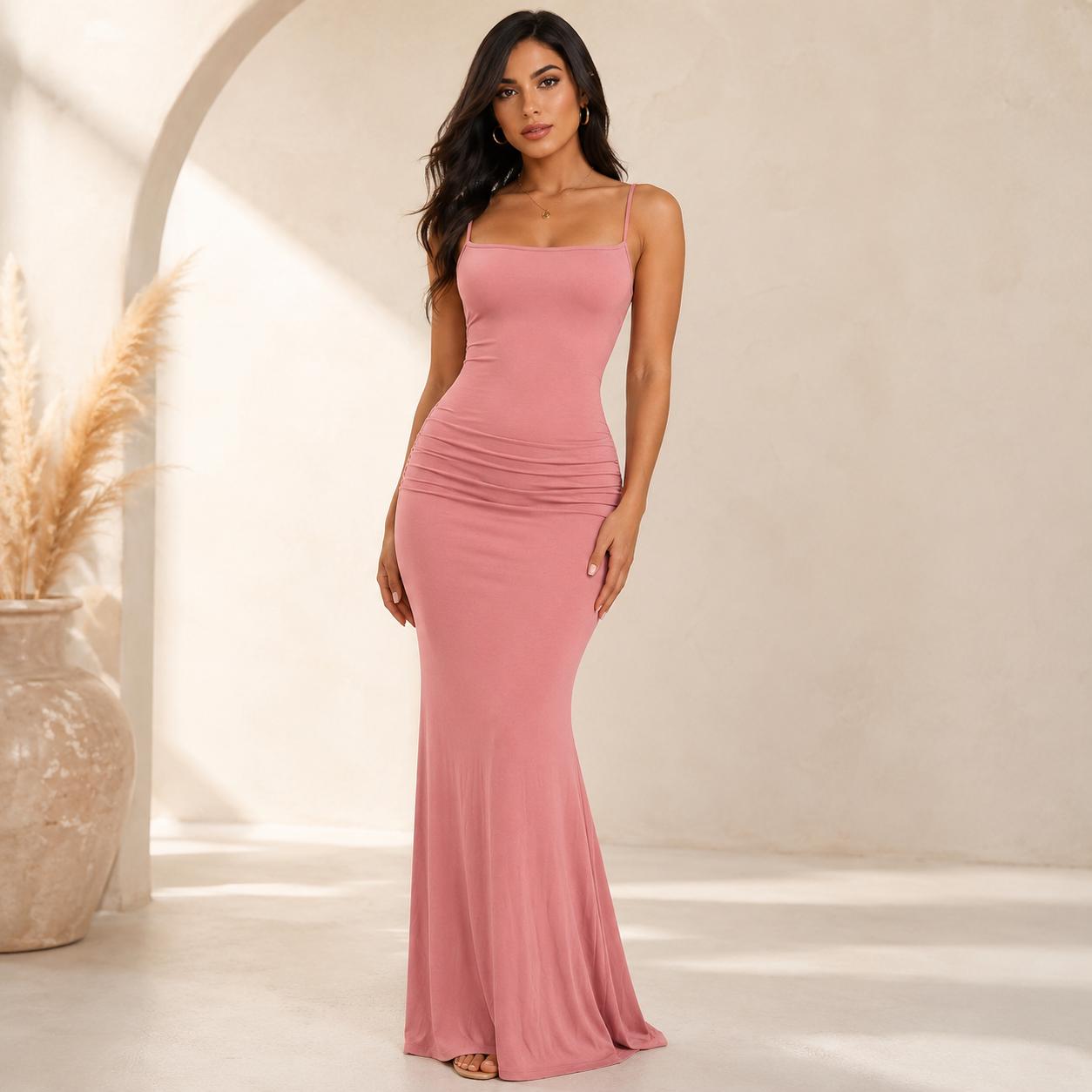 korean long bodycon dress Red dress