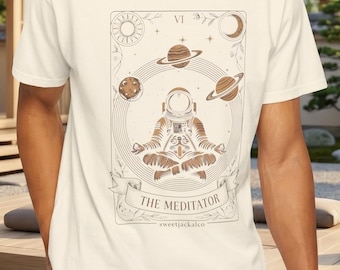 Meditator Tarot Card Shirt, Astronaut Meditation Graphic Tee, Retro Space Celestial Comfort Colors Tshirt