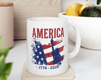 USA 250th Anniversary Mug, America 1776 2026 Coffee Cup, Vintage Patriotic Gift, Semiquincentennial Mug