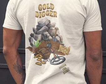 Funny Gold Digger Metal Detectorist Graphic Tee, Retro Treasure Hunt Shirt