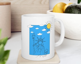 Statue of Liberty Mug – Minimalist NYC Skyline Coffee Cup (11oz)