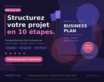 Businessplan-Vorlage (PDF) | Umfassender Leitfaden für Unternehmer | 10 Abschnitte mit Anleitungen | Strategie & Finanzen | Sofort-Download (Französisch)