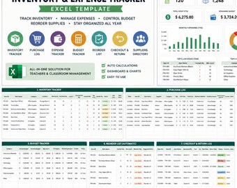 Classroom Inventory & Expense Tracker Excel Template | Teacher Budget, Reorder  Supply Dashboard