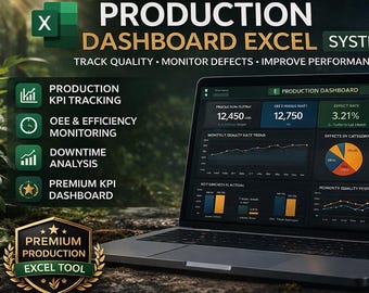 Production Dashboard Excel | Manufacturing KPI Tracker | OEE, Efficiency, Downtime | Editable Excel Template