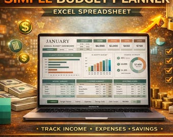 Simple Budget Planner Excel Spreadsheet, Monthly Income Expense Tracker (Digital Download)