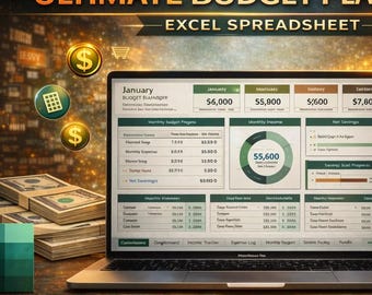 Ultimate Budget Planner Excel Spreadsheet | Monthly Finance Tracker (Digital Download)