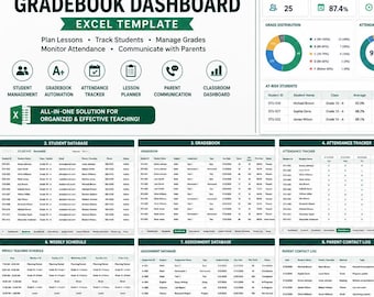 Teacher Planner & Gradebook Excel Template | Attendance, Lesson Plan Student Dashboard 2026–2027
