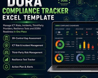 DORA Compliance Tracker Excel | ICT Risk, Incident, Third-Party & Resilience Dashboard
