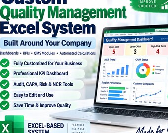 Custom Quality Management Excel System | Company-Specific QMS Dashboard (Digital Download)