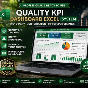 Quality KPI Dashboard Excel System, Defect Tracking Template