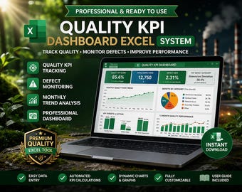Quality KPI Dashboard Excel System, Defect Tracking Template