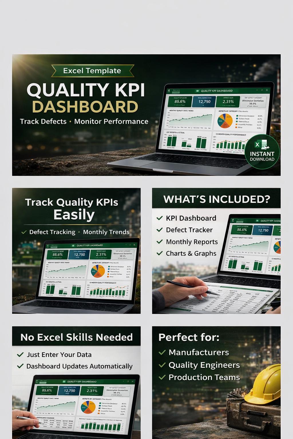 Quality KPI Dashboard Excel System, Defect Tracking Template - Etsy