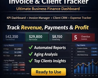 Invoice Client Tracker Excel Dashboard | Business Finance CRM Spreadsheet (Digital Download)