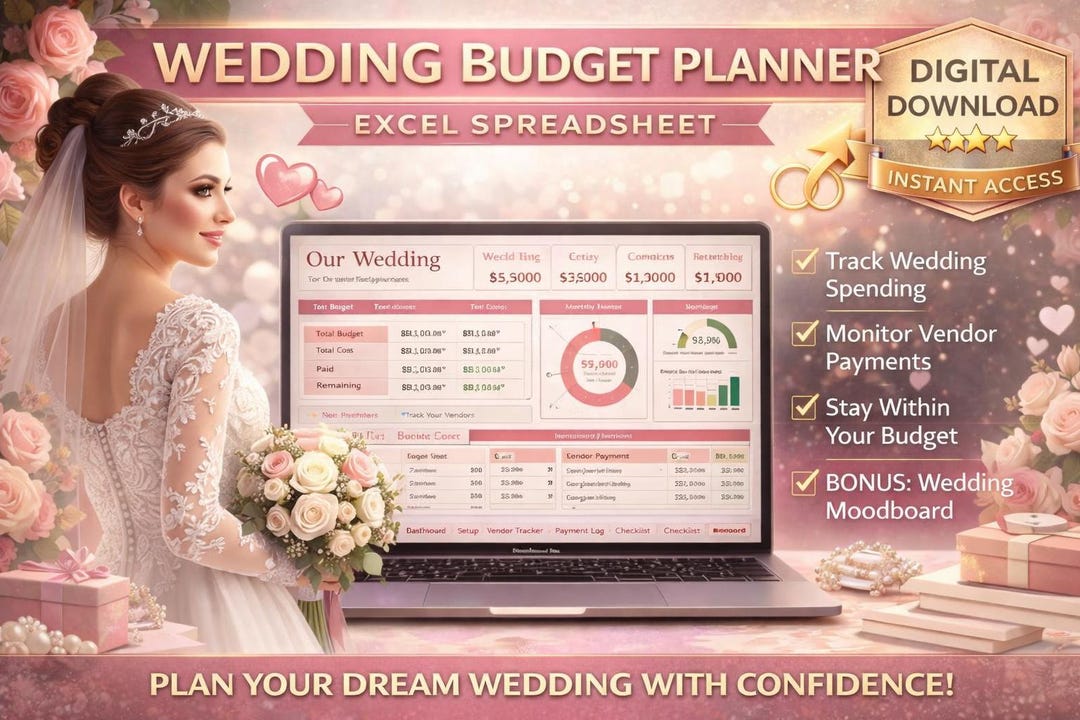 Wedding Budget Planner Excel Spreadsheet | Finance Tracker (digital ...