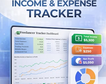 Freelancer Income Expense Tracker Excel Spreadsheet, Finance Dashboard (Digital Download)