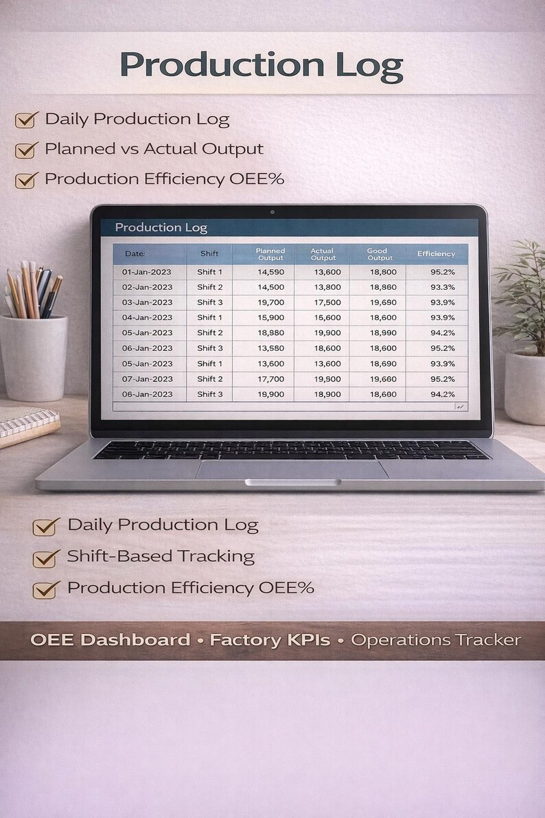 Manufacturing KPI Dashboard Excel Template, Production Tracker, OEE ...