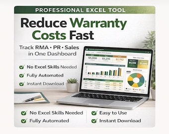 Warranty Cost Tracker Excel Dashboard, RMA PR Sales Analysis (Digital Download)