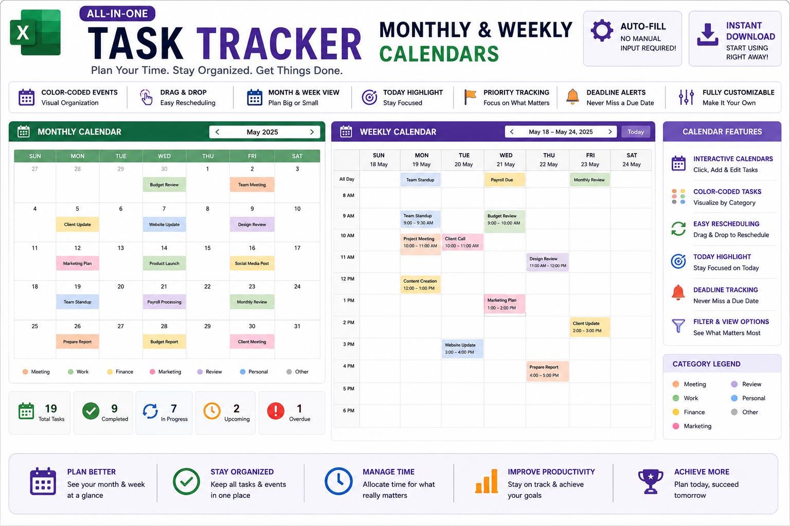 All-in-one Excel Task Tracker | Project Management Dashboard (digital ...