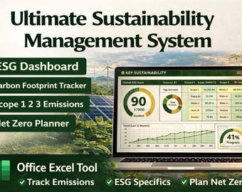 Sustainability Management Excel Tool, ESG Dashboard, Carbon Tracker (Digital Download)