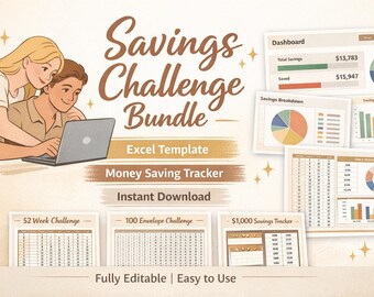 Savings Challenge Bundle Excel Template, Money Saving Tracker (Instant Download)