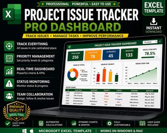 Project Issue Tracker Excel Template | Task Management Dashboard (Excel File)