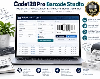 Code 128 Barcode Generator | Product Label & Inventory Tool (Instant Download)
