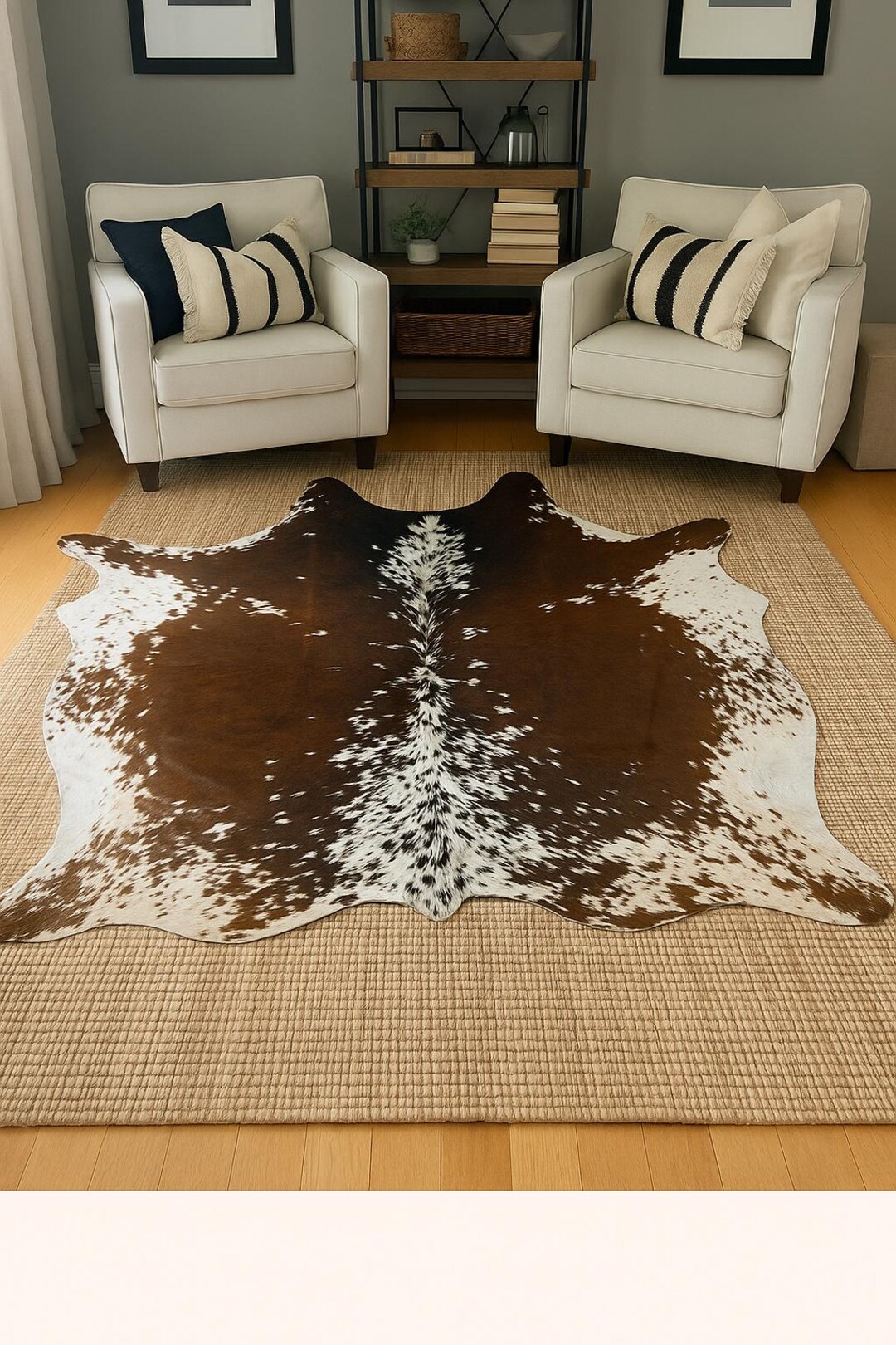 Authentic Brazilian Tricolor Cowhide Rug, Natural Hair-on-hide