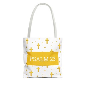 Psalm 23 Cross Pattern Tote Bag | Religious Scripture Christian Design