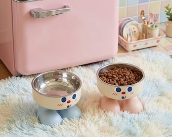 Erhöhte Keramik-Katzenschüssel - Ergonomischer Anti-Erbrochenes-Haustier-Futternapf - Geneigter erhöhter Futternapf zum Schutz des Halses - Modernes Scandi-Design-Haustier