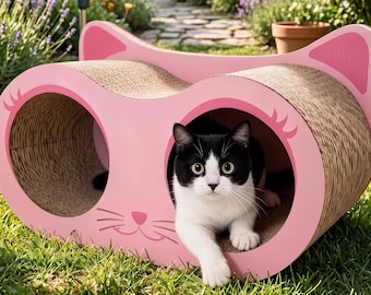 Floral Rose Cat Scratcher Bed – Aesthetic Thickened Cardboard Cat Nest – Kawaii Pet Lounge & Scratching Pad – Pink Flower Cat House – Durabl