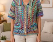 Crochet Cabana Shirt Pattern PDF, Granny Crochet Shirt, Colorful Crochet Shirt, Button Crochet Shirt, Summer Crochet Shirt XS–5XL