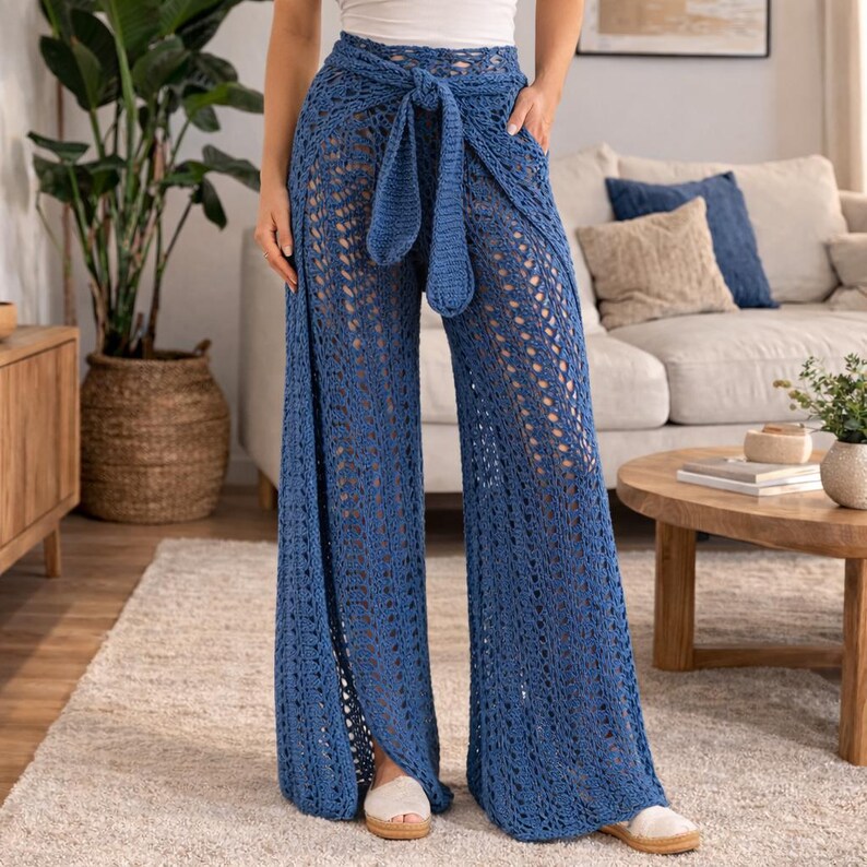 Crochet Mesh Wrap Pants Pattern PDF – Boho Crochet Pants – Beach Cover ...