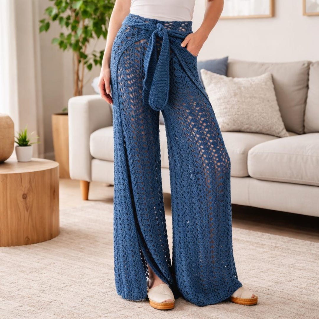 Crochet Mesh Wrap Pants Pattern PDF – Boho Crochet Pants – Beach Cover ...