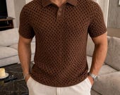 Men Crochet Polo Shirt Pattern PDF, Crochet Cotton Shirt, Button Crochet Polo, Summer Crochet Shirt, Lightweight Crochet Top XS–5XL