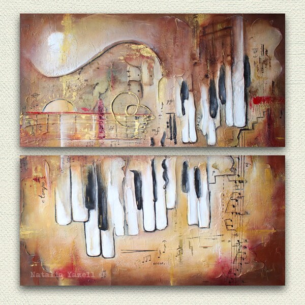 La musique d’un voyage, diptyque 24x24x1.5 « celui d’un art contemporain genre, 3d technique mixte peinture abstraite,