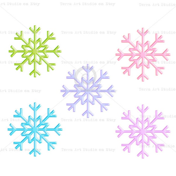 Snowflakes Dance, value set of 5 colors, digital graphic, instant download, colorful clip art for scrapbooking and crafts