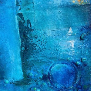 Blue Bossa and Coffee. One of a kind painting, bossa nova music home office decor boho blue green aqua colors