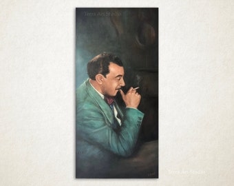 Django Reinhardt. Original one of a kind painting, guitarist Gypsy jazz swing art music home office decor vintage retro style jazz manouche