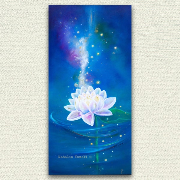 Awakening, 12x24x1-1/5"  One of a kind, Original Acrylic Painting, Lotus flower painting, new age, meditation