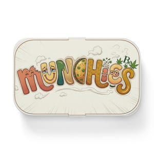 Munchies hand-lettered design Bento Lunch Box | playful weed-inspired snack art