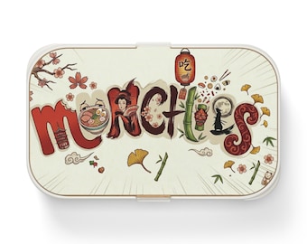 Fiambrera Bento Munchies / Ilustración de comida asiática, recipiente para aperitivos con diseño floral