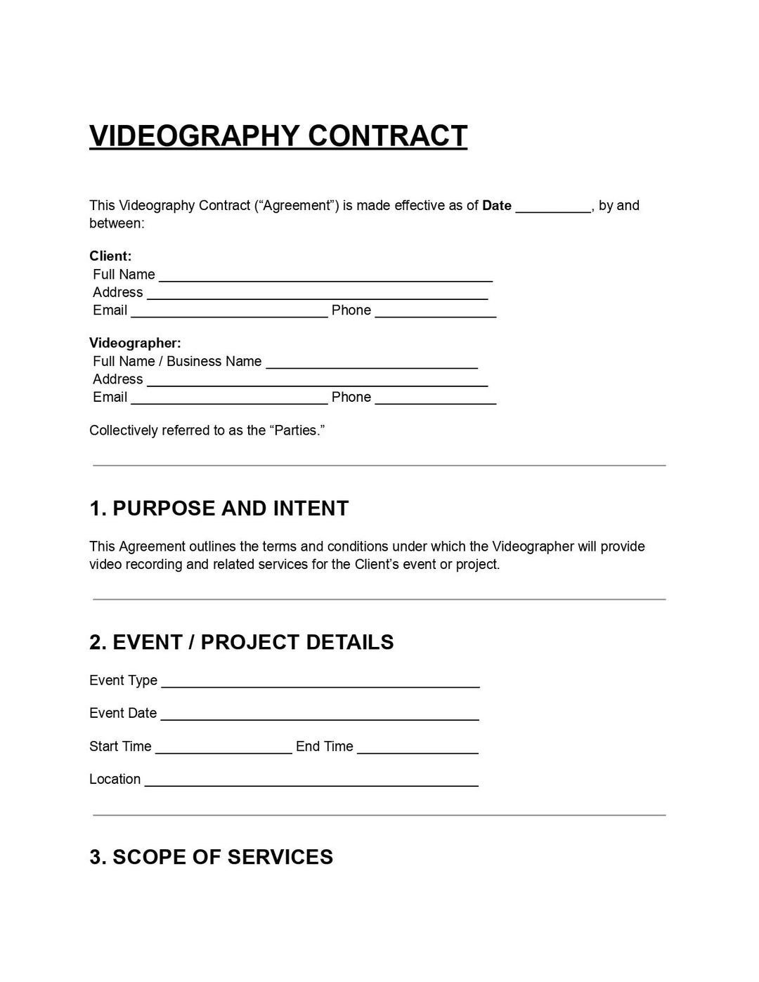 Videography Contract Examples Editable Videography Contract Template DOC & PDF, Video Service ...