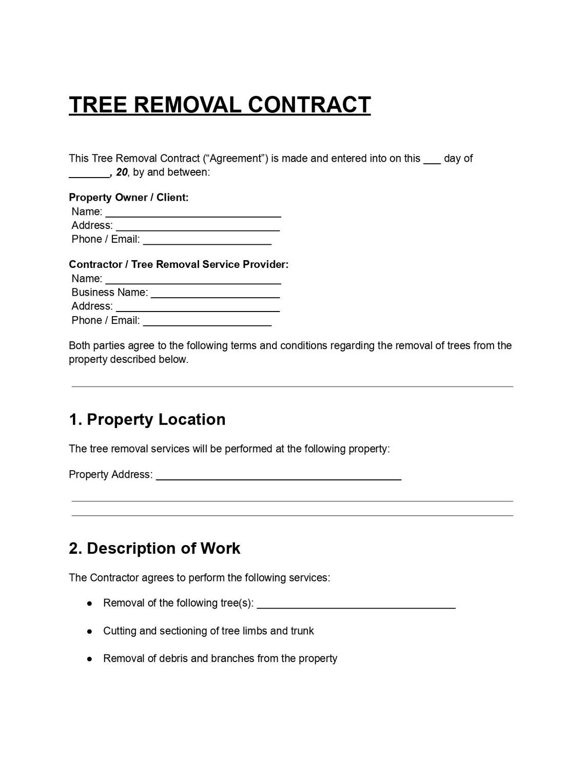 Editable Tree Removal Contract Template DOC & PDF, Tree Service ...
