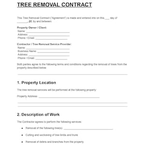 Editable Tree Removal Contract Template DOC & PDF, Tree Service Agreement Form Download