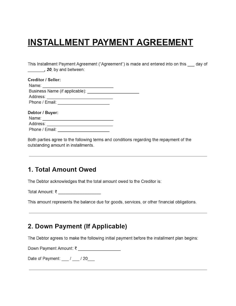 Editable Installment Payment Agreement Template DOC & PDF, Payment Plan ...