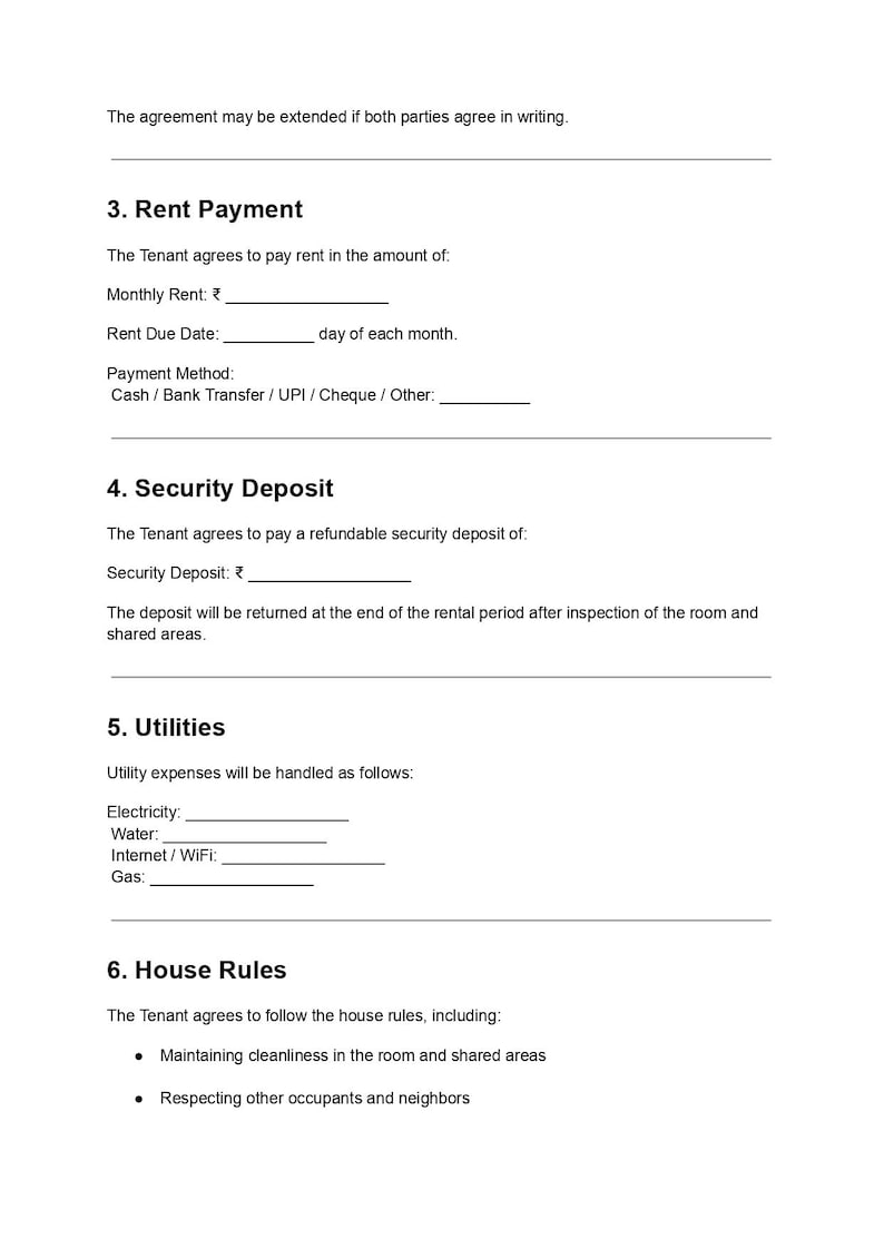 Editable Room Rental Agreement DOC & PDF | Room Lease Contract Template ...